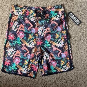 NWT Black Rifle Coffee Co. Surfs Up Board Shorts, 30” waist, ladies with guns